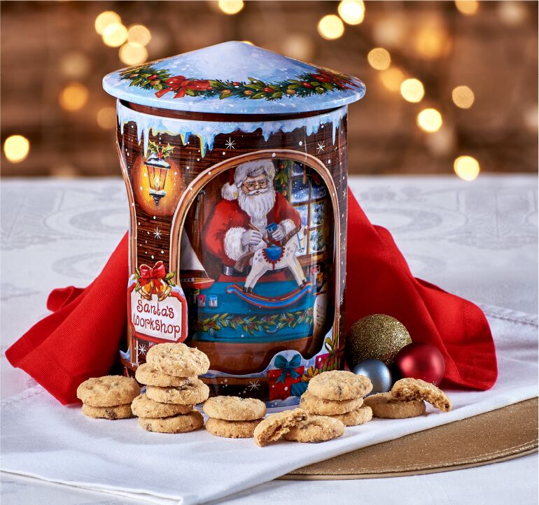 Santa’s Workshop Rotating Musical Tin