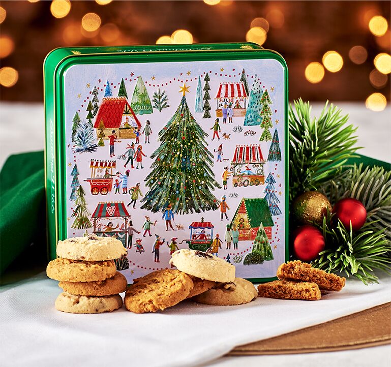 Embossed Christmas Village Market Tin