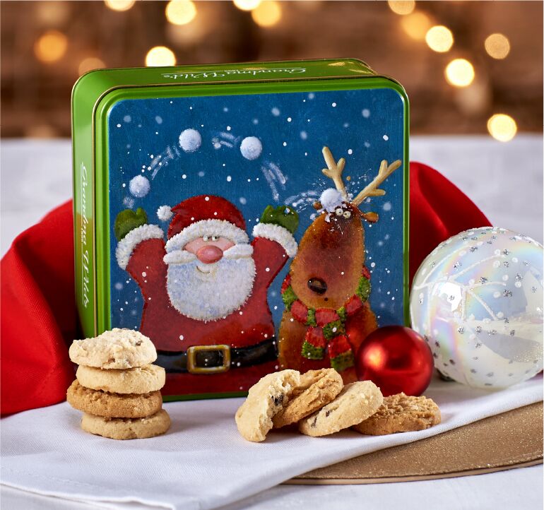 Embossed Jolly Santa & Reindeer Tin